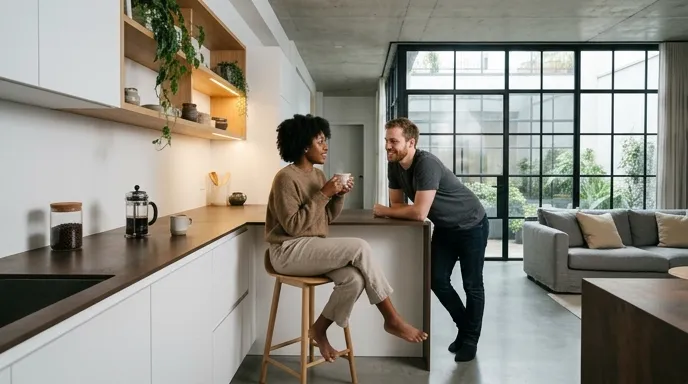 Diseño de cocina abierta integrada con la sala en Bogotá